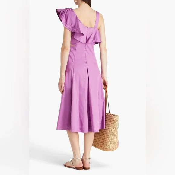 NWT Veronica Beard Beilla Ruffled Cotton Blend Poplin Cutout Midi Dress Purple 2 - Picture 3 of 16